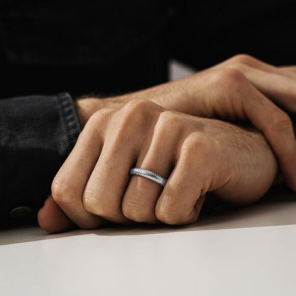 Men's Sterling Silver Snake Skin Wedding Band Ring Stacking Design - Picture 3 of 7